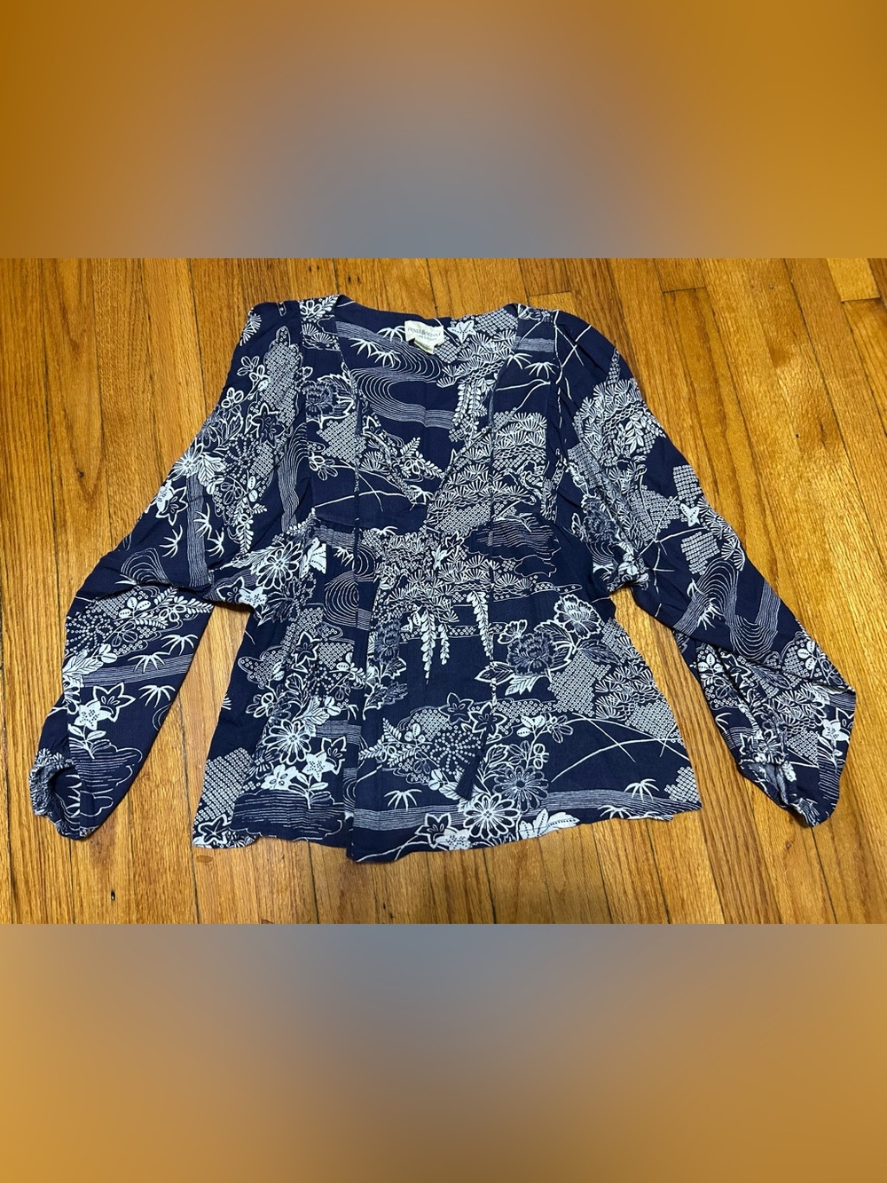 Denim & Supply Ralph Lauren Size M Blue Floral Top Balloon Sleeve Boho Flowy